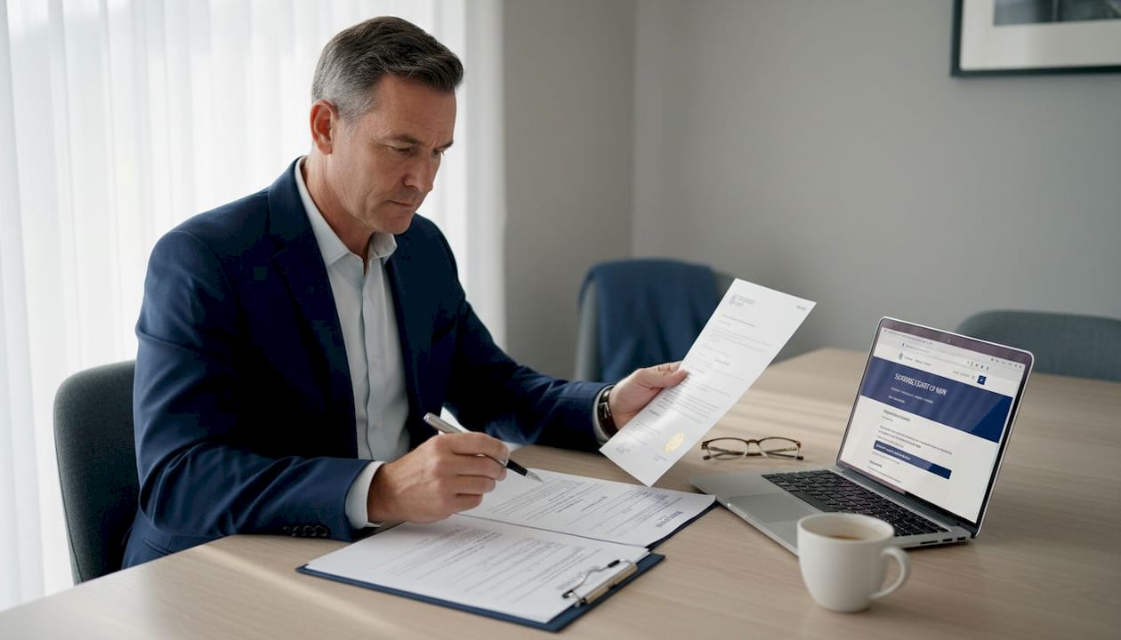 Man reviewing probate documents at home table