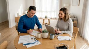 Co-owners reviewing property documents at home