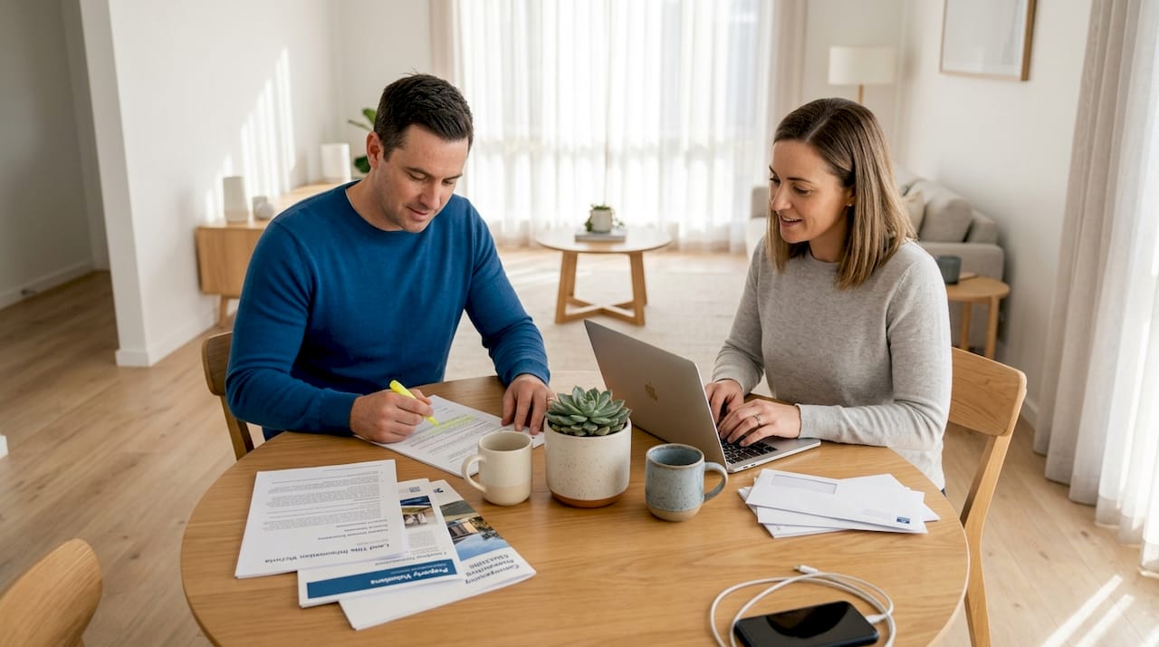 Co-owners reviewing property documents at home