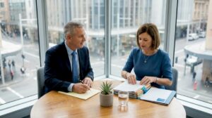 Clients discuss property documents in Sydney law office