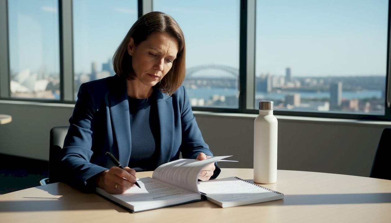 Woman reviewing contract at meeting table