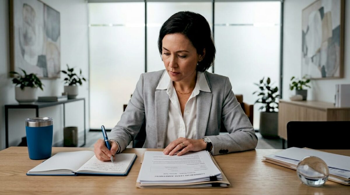Tenant reviewing commercial lease documents