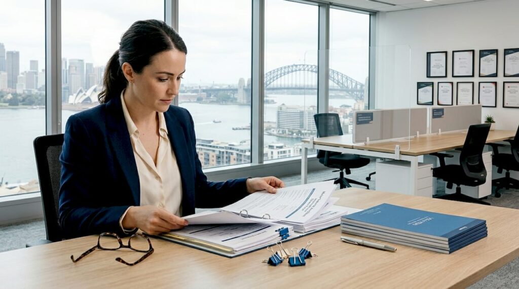 Paralegal sorting personal injury claim paperwork