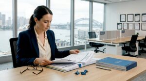 Paralegal sorting personal injury claim paperwork