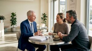 Solicitor meets with clients about family law